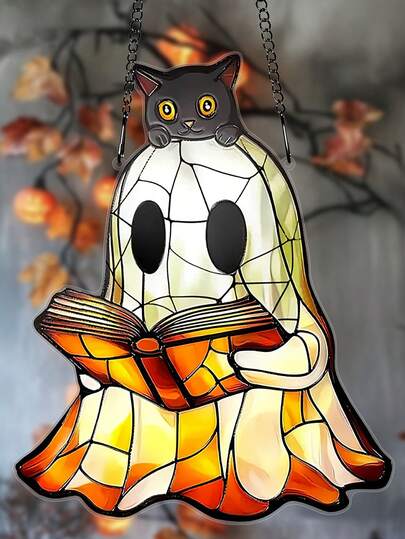 1 Acrylic Window Decoration, 2D Flat Light Catcher, Gothic-Style Halloween Haunted House Ornament, Suitable For Home Bedrooms, Party Decorations, Living Room Wall Accents (Non-Glass Material), 2D Flat Design.