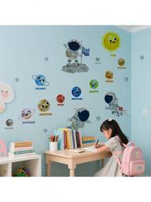1/2 张太空主题成长图墙贴，带有可爱的宇航员和行星，可移除育儿室贴花，用于婴儿房装饰，教育太阳系儿童墙贴和 60-180 厘米身高 - 彩色 - 查看 9
