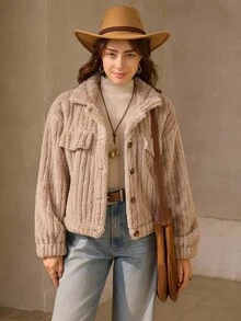 Wildy 垂墜肩扣前法蘭絨提花紋夾克衫