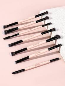 MAANGE 7/10支装柔软触感双头专业化妆刷套装，包含高光刷、散粉刷、腮红刷、面部刷、遮瑕刷、轮廓刷、鼻影刷、眼影刷、细节刷、粉底刷，多功能便携式化妆刷 - 杏色 - 查看 7