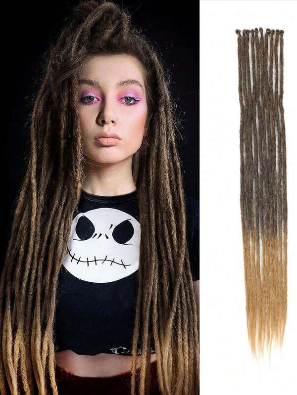 10 Stränge dünne synthetische Dreadlock Extensions 18 Zoll 24 Zoll Farbverlauf Blond SE Hippie Dreadlock 0,6 cm Breite Loc Extensions handgefertigt Reggae Stil gehäkelte Flechthaare für Frauen und Männer