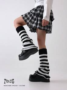 polve 1 Pair Y2K Subculture Knitted Leg Warmers For Women, Autumn/Winter, Ins Netizen Style, Slimming & Elongating