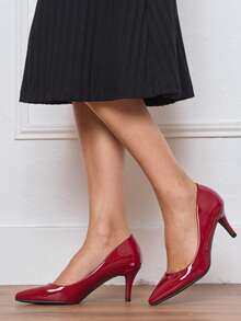 Tacones altos de punta elegantes y brillantes de unicolor para mujer - Rojo - Ver 4