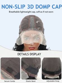 Parrucca corta e riccioluta da donna, 13 x 4 x 1, lunghezza media, riccioluta, parrucca con pizzo front, parrucca con pizzo front per donne, nera, corta, parrucca in veri capelli a onde profonde, parrucca a caschetto, adatta per uso quotidiano, capelli bagnati e ondulati, per uso quotidiano, Ognissanti, eventi, uso diurno, cosplay, colore naturale, caschetto riccio, colore naturale, capelli ricci - Natural Black - Visualizzare 4