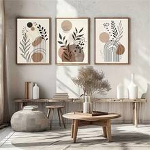 3 pièces/set Affiches sur canevas encadrées en bois style minimaliste moderne, impression de plante abstraite de style bohème, décoration murale créative et simple, pour salon, chambre à coucher, cuisine, salle à manger, salle de classe, bureau, art mural, décoration de pièce, cadeau parfait pour les amateurs d'art et les passionnés de décoration d'intérieur, cadre en option