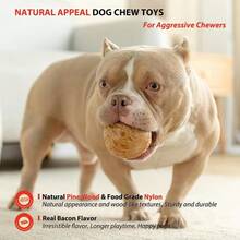 Willjoy Dog Chew Toys For Aggressive Chewers, Tough Dog Toys For Aggressive Chewers, Pine Wood And Nylon Indestructible Dog Toy, Bacon Flavor Large Dog Toys To Keep Them Busy - 2個裝 RollBalls - 查看 3