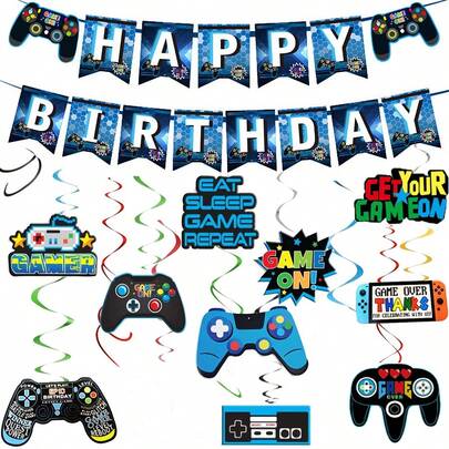 10/15/16pcs Retro Game Vortex Decor | Gamer Birthday Party Hanging Streamers | Reusable Arcade Wall Decor, Gentleman's Space And Living Room Gaming Gear, Growth Celebration