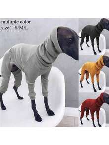 时尚四脚罗纹设计狗狗毛衣，高领保暖宠物套头衫，惠比特犬和意大利灵缇犬专属冬季服装，大型犬合身连体衣，柔软针织防风宠物冬季服装，简约狗狗保暖衣服，舒适合身宠物冬季连体衣 - 藕粉色 - 查看 2