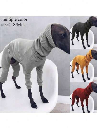 时尚四脚罗纹设计狗狗毛衣，高领保暖宠物套头衫，惠比特犬和意大利灵缇犬专属冬季服装，大型犬合身连体衣，柔软针织防风宠物冬季服装，简约狗狗保暖衣服，舒适合身宠物冬季连体衣