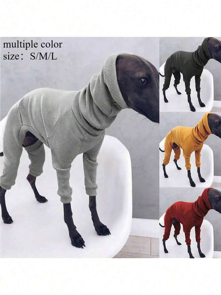 时尚四脚罗纹设计狗狗毛衣，高领保暖宠物套头衫，惠比特犬和意大利灵缇犬专属冬季服装，大型犬合身连体衣，柔软针织防风宠物冬季服装，简约狗狗保暖衣服，舒适合身宠物冬季连体衣
