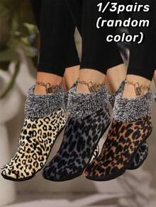 3/1 Pair Women Leopard Print Winter Floor Leg Warmers, Warm Thermal Lined Leg Warmers For Cold Weather, Suitable For Christmas Gifts, Indoor Slippers, Outdoor Sports, Daily Wear