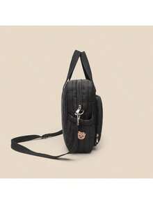 2024新款时尚妈咪包手提包韩版刺绣单肩斜挎包大容量刺绣泰迪熊孕妇包 - 黑色多熊 - 查看 5