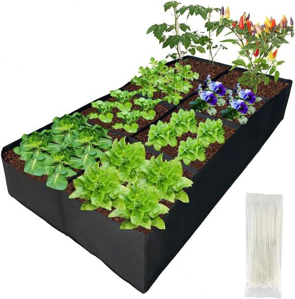 Fabric Raised Garden Bed Outdoor, 6x3x1FT Raised Beds For Gardening 8 Grids Plant Grow Bags, Patio Planter Raised Beds For Growing Herbs, Flowers And Vegetables2025