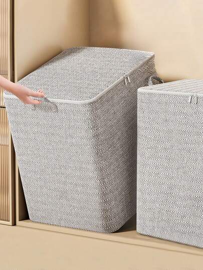 1 pieza, extra grande, organizador de almacenamiento de ropa de tela tejida en espiga moderna, cesto de ropa plegable y duradero con tapa, soluciones de almacenamiento de armario de alta resistencia, decoración de habitación, decoración de dormitorio, decoraciones para el Día de San Valentín y Año Nuevo.