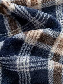 男士复古拼布棕色格子纽扣设计单口袋连帽外套和裤子两件套，休闲日常穿着，通勤，家居，秋冬新款，舒适服装