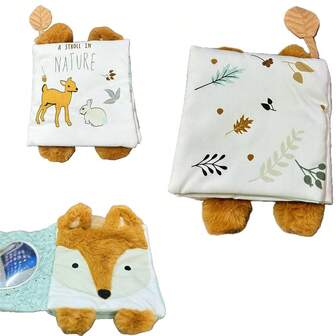 圣诞礼物创意 - 彩色图画布书，早教婴儿防撕咬 3D 尾巴书 - 互动触摸感官玩具，可爱的狐狸和松鼠图案设计，耐用面料，婴儿感官学习礼物，材料，生动的插图，婴儿认知玩具，万圣节和圣诞节礼物