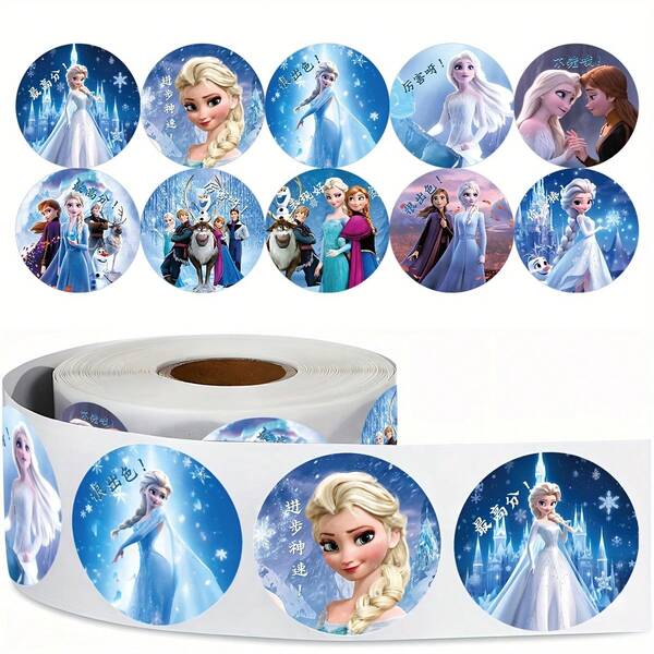 Disney 500pcs Elsa Princess's Circular Stickers And Frozen Cute Cartoon Stickers Are Perfect For Decorating Diaries, Self-Adhesive Account Reward Gift Sealing Stickers, Home Decoration Stickers, And Are Ideal Birthday Gifts. No Need For Electricity