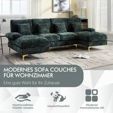 Modern Large Chenille U-Shape Sectional Sofa With Double Reclining Seats For Living Room Bedroom Office Apartment Villa Living Room Home By The Fireplace, Emerald - Ngọc lục bảo + Nhung + 4 chỗ ngồi + Xốp - Xem 6