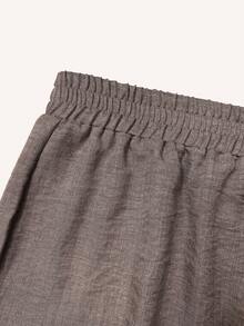 Conjunto de salón de talla grande para mujer con textura arrugada, top corto y pantalón de pierna ancha en marrón oscuro para otoño e invierno, atuendo casual para Acción de Gracias y Navidad, ropa de estar cómoda para el hogar y días festivos