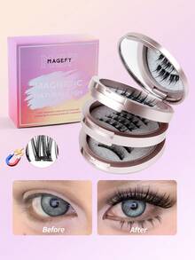 MAGEFY 3对/套可重复使用的磁性假睫毛，打造自然妆效，包含1个专业睫毛夹+眉毛修剪器+双头眉刷，无需胶水，易于佩戴和卸除。 - 尖尾漫畫款 - 查看 4