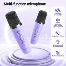 2-Mic Mini Karaoke Machine, Portable Wireless Microphone Speaker With LED Lights For Birthday Parties, Family Gatherings, Christmas Gifts, New Year's Gifts, Birthday Presents (Purple) - 紫色 - 查看 5