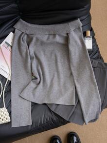 Gray Sexy Cold-Shoulder Knit Sweater For Women, Fitted Design Long Sleeve Pullover Top, Suitable For Winter, Christmas, Spring Festival - Grey - View 9