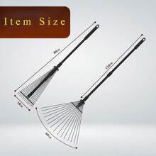 Collapsible Garden Rakes - Garden Rake 25 Tines - 31-67 Inch Adjustable Rakes For Lawns, Artificia - Heavy Duty Metal Tines - Black - Default - View 2