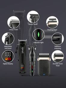 HIENA Professional Men's Hair Clipper And Shaver Set, 5-Piece/3 PiecesSingle Unit Optional, USB Rechargeable Cordless Hair Clipper With LED Display, Lithium Battery, Mini Body, Multiple Accessories, Suitable For Beginner Barbers And Home Use, Exquisite Gift Box Packaging, Create Your Own Men's Hair Clipper Set - Black - View 5