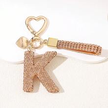 1pc Soft Ceramic Champagne Color Rhinestone Keychain, Cute Personalized Bag/Car Keyring, Heart Decor Gift For Mom, Friends Christmas Bag Charms Car Accessories Teacher Sister Gift Ideas