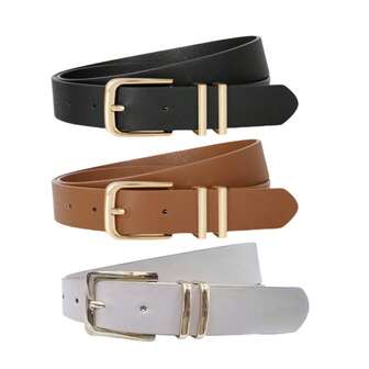 3pcs Solid Color Casual PU Leather Women's Belt, Spring/Autumn