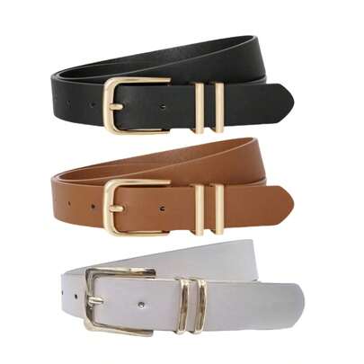 3pcs Solid Color Casual PU Leather Women's Belt, Spring/Autumn