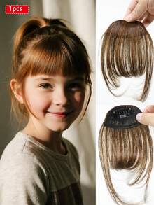 Children's Clip-On Bangs Wig With Sideburns, Heat-Resistant Fiber Invisible Air Bangs Extension, 3-Second Invisible, Suitable For Daily, Festival, Party Wear (Black/Brown/Light Brown)