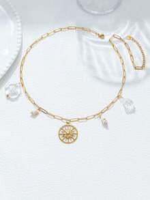 Mazuer 1 件 18K 镀金不锈钢复古吊坠项链，女士百搭配饰，设计精致，适合秋季服装、派对、日常穿着、度假