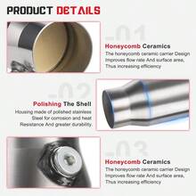 Convertidor catalítico universal de 2.5 pulgadas entrada y salida de 2.5 pulgadas de alto flujo frontal Cat Converter de ajuste directo con puerto O2 y escudo térmico compatible con EPA 2 unidades - como en la foto - Ver 4