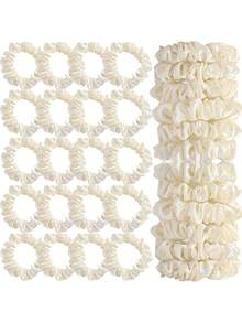 20个优雅缎面发圈，柔软纯色发绳，适合低马尾、高马尾、发髻和日常发型（黑色、白色、粉色、蓝色、棕色），马尾辫发圈，发圈，橡皮筋，发绳，发饰，头饰，弹力发带 - 彩色 - 查看 6