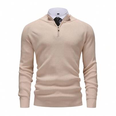 Autumn/Winter Men's Knitted Sweater, Stand Collar Half Zipper Pullover, Solid Color Slim Fit Knit Sweater