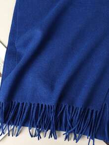 1条女士简约纯色仿羊绒围巾，学院风披肩，适合换季、日常佩戴，防风保暖，新年礼物 - 藍色 - 查看 5