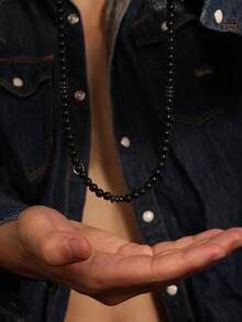 1 件时尚夏季简约黑色串珠项链男士珠宝 - 黑色 - 查看 3