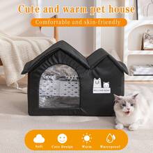 Foldable Dog Cat Kennel Waterproof Pet Shelter With Double Roof Design Elegant Insulated Warm Kennel For Small And Medium Dogs And Cats - Black - View 2