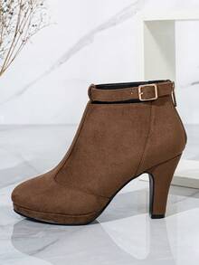 Wide Fit Casual Versatile Suede Ankle Boots, Commuting & Party Wear, Chunky Heel High Heels, Autumn/Winter