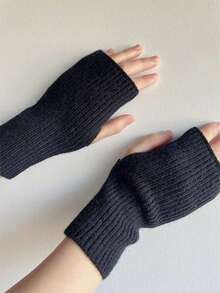 Women's Plush Half Finger Gloves, Warm Fingerless Knitted Mittens, Suitable For Writing & Outdoor, Autumn/Winter,School - A - View 11