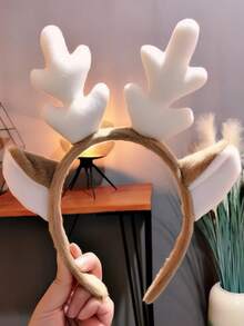 1pc Christmas Snowflake Deer Ear Headband, Cosplay Accessory Faux Fur Ear Headband, Cute Reindeer Antler Headpiece, Christmas Deer Headband (Reference Real Photo 6) - Multicolor - View 1