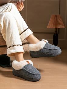 CYFMYD Wedge Slippers For Women Furry Memory Foam Non-Slip Warm Winter House Shoes Male Comfortable British Style Fashion Female Indoor Slipper Bedroom Grey