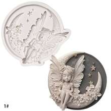 1 pezzo Stampo in silicone a forma di angelo lunare, ali di angelo ragazza - Stampo per resina - Strumento fai-da-te per decorazione domestica - Stampo per colata di gioielli, argilla, resina, gesso - Grigio Chiaro - Visualizzare 12