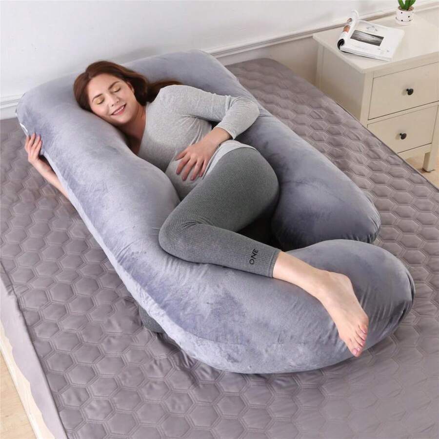 Oreiller amovible pour le bas du ventre pendant la grossesse, oreiller pour le bas du ventre pour dormir sur le côé, oreiller de maternité, oreillers de grossesse et d'allaitement, accessoires de maternité - Gris - Voir 1