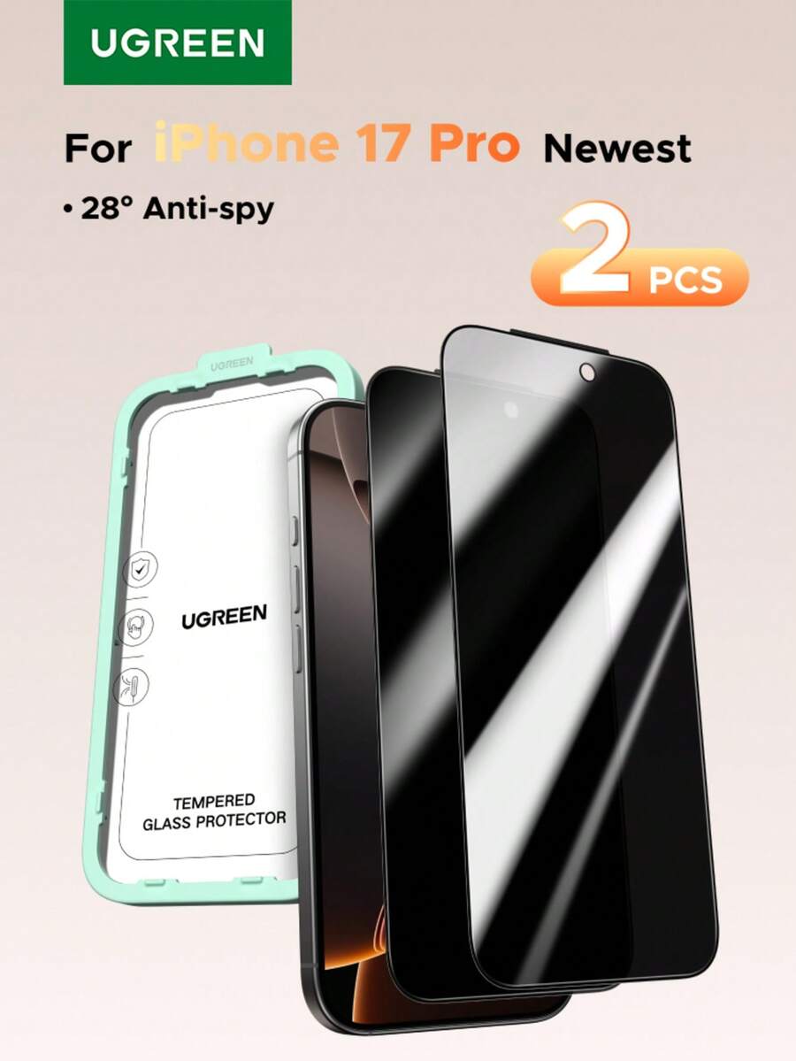 UGREEN 2 片装黑框隐私屏幕保护膜全屏防窥钢化玻璃屏幕保护膜适用于 17 Air Pro Max - 無色 - 查看 1