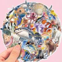 50 szt. przezroczystych naklejek z motywem życia morskiego. Kreatywny, estetyczny zestaw naklejek, odpowiedni do naklejania na telefony komórkowe, kalendarze, bagaż, laptopy, kubki na wodę itp.. Wykwintny prezent na festiwal, imprezę i urodziny.