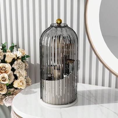 Makeup Brush Storage Box With Lid - 360° Rotating Base, Waterproof And Dust-Proof Dressing Table Organizer, With Door Design - Suitable For Professional Home Use Cosmetics Storage - Female Holiday Gift - Bathroom Countertop Storage Box