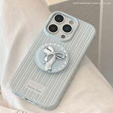 GUCADI 1pc Seawater Blue & White Striped + 3D Silver Bowknot Blue Gold-Plated Stand Compatible With Iphone 16 Phone Case, Compatible With Iphone 17, 12, 15 Pro Max, 13 Full Coverage Soft Shell - Sea Fog Blue - View 3