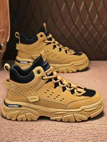 2025 New Men's High-Top Pirate Boots, Thick Sole Anti-Slip Wear-Resistant Round Toe Lace-Up Soft Comfortable PU Leather Waterproof Oil-Resistant Men's Leather Boots, Fashionable Versatile Casual Wear, Suitable For Hiking, Climbing, Adventure